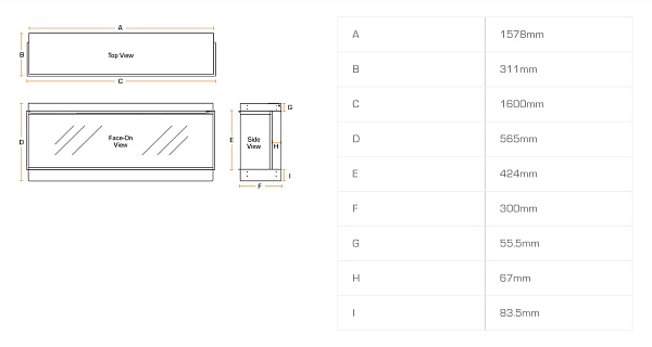 Трехсторонний электрокамин с обогревом BRITISH FIRES New Forest 1600 with Signature logs - 1600 мм_6